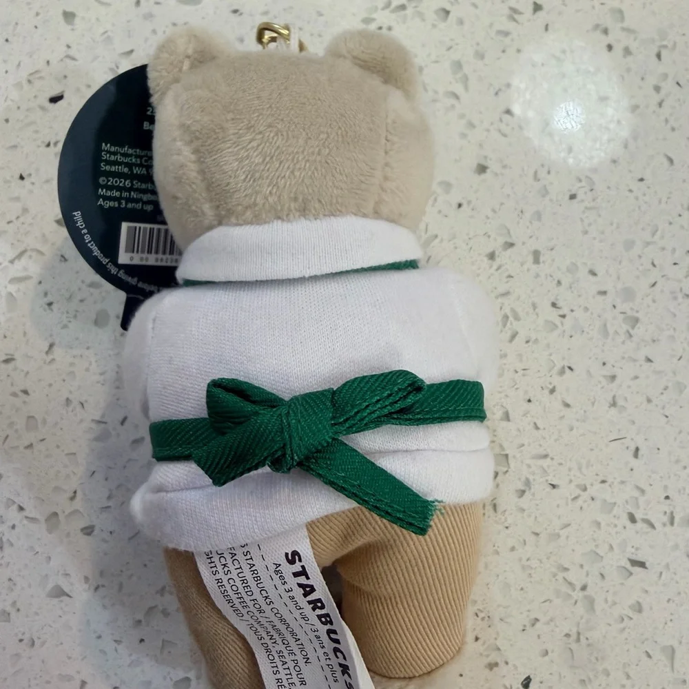 Starbucks Bearista Keychain with Green Apron and Pink Heart - Picture 2 of 3
